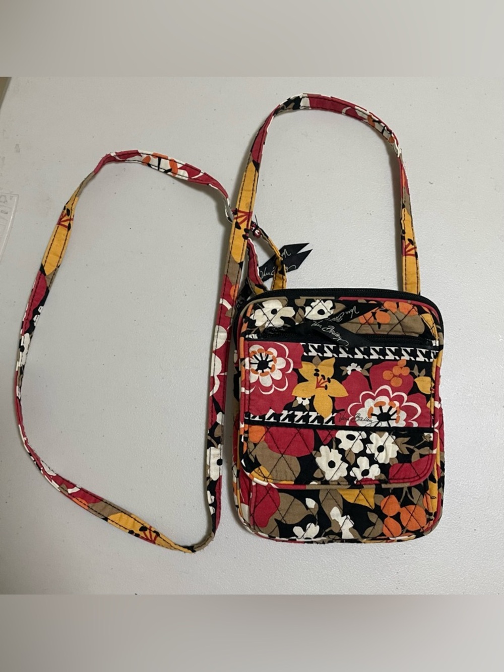 Vera Bradley Floral Quilted Crossbody in Red, Yellow, Brown, Cream & Black
